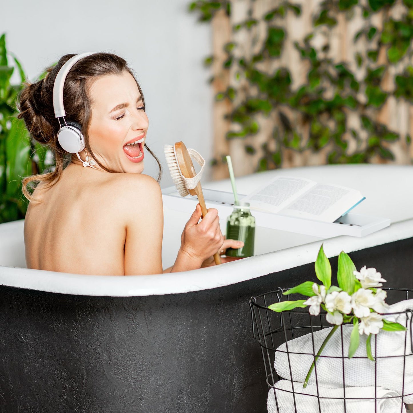 Bath shelf bamboo white lacquered