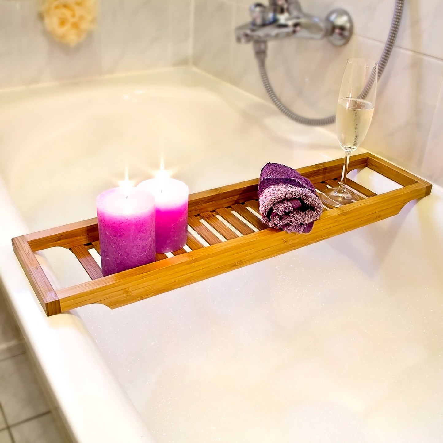 Bathtub shelf in bamboo