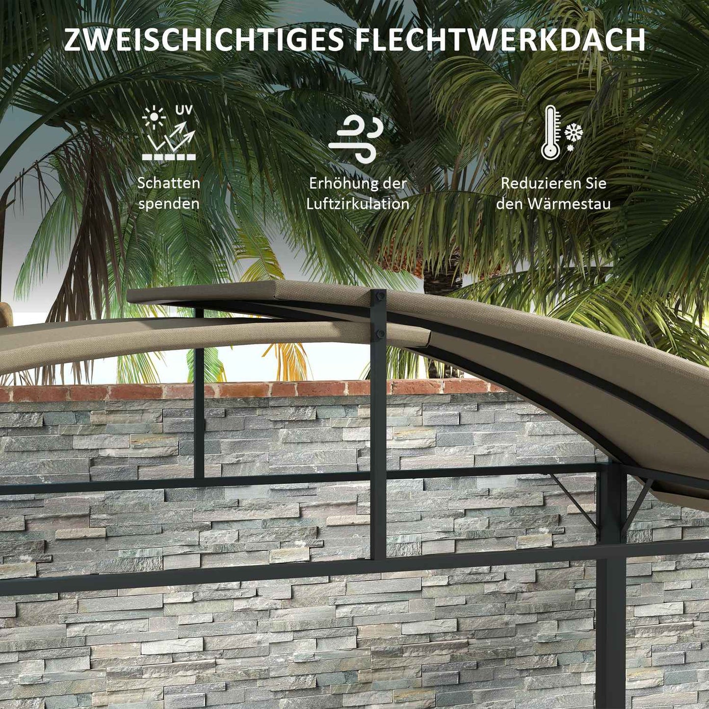 Weatherproof BBQ Grill Gazebo - Khaki, Steel, Side Shelves