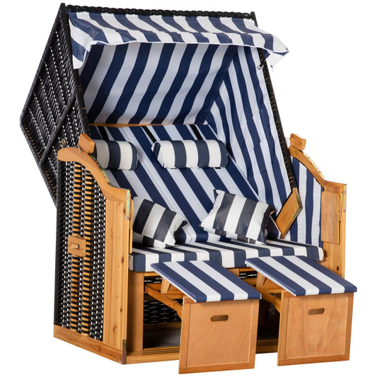 Double sun lounger with roof, cup holder, PE rattan