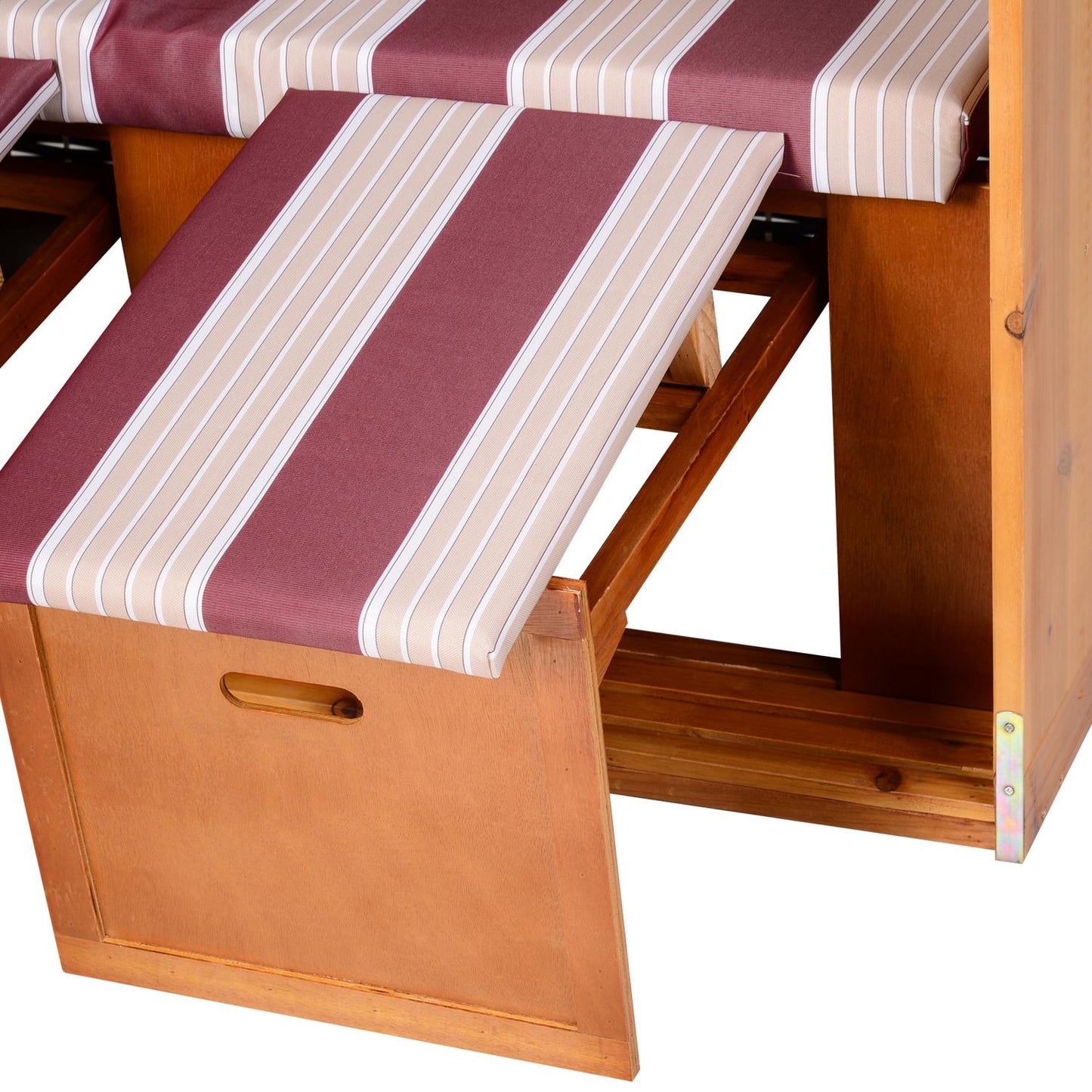Double sun lounger with roof and drink holder, red/white