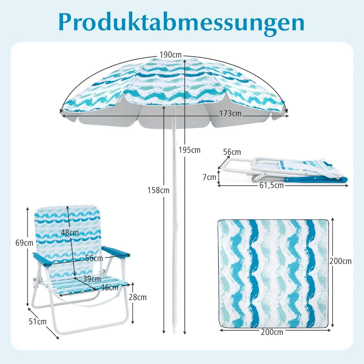 Beach Chair Set with Umbrella & Blanket – Portable, Foldable