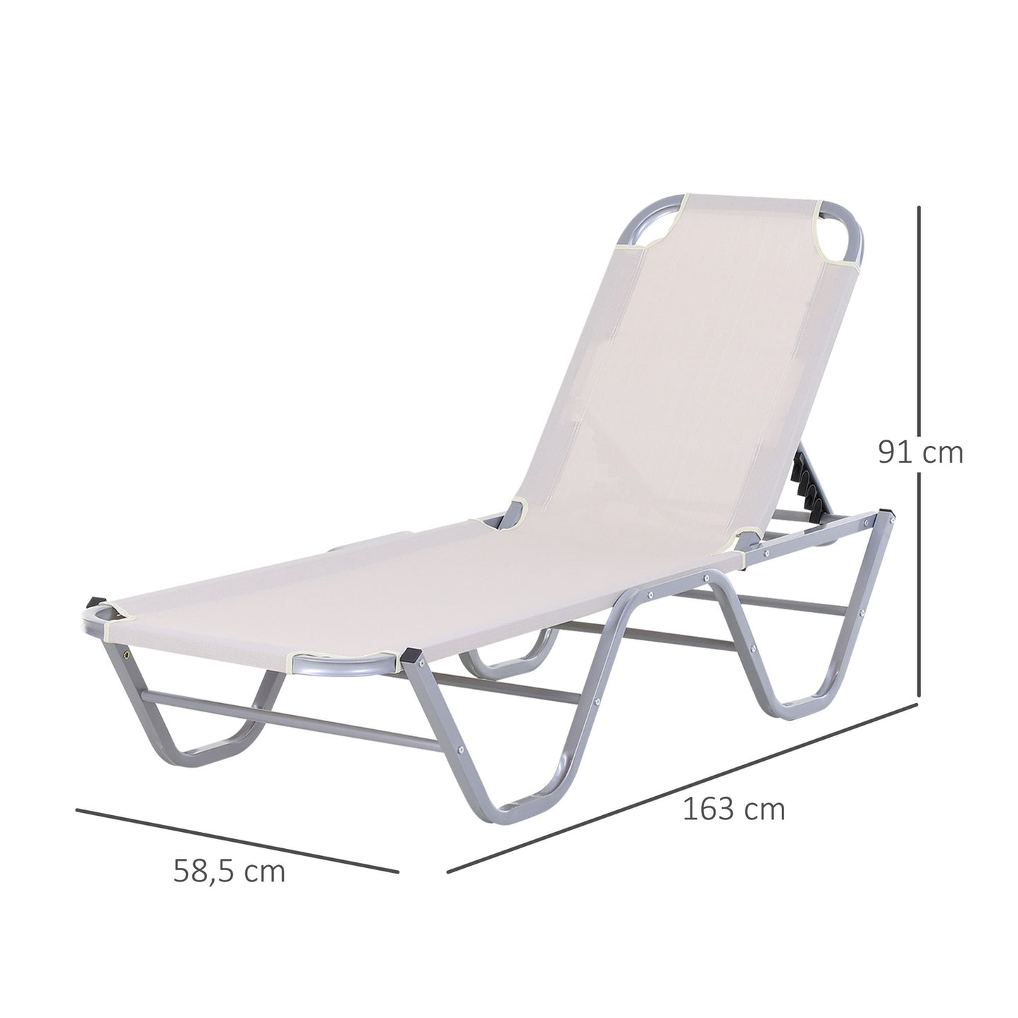 Adjustable sun lounger in aluminium, Beige 163x58.5x91 Cm