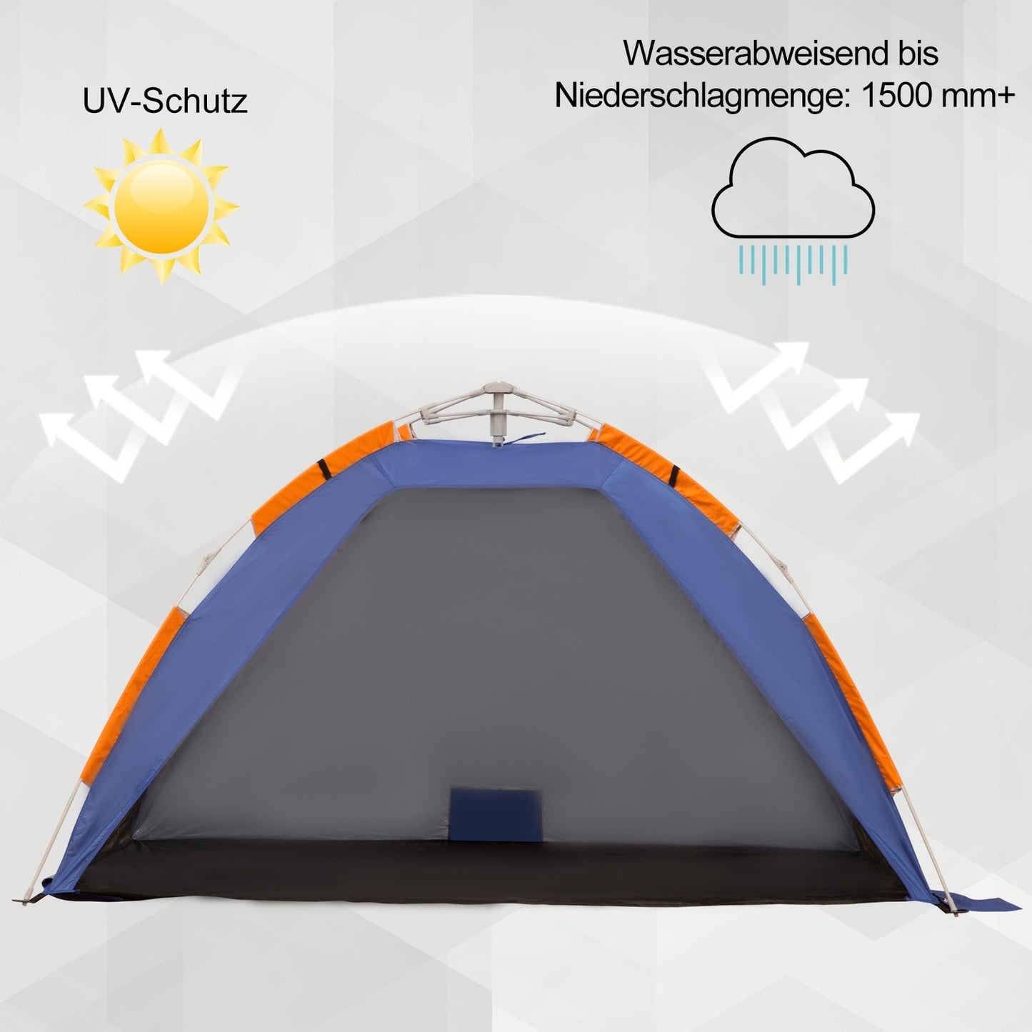 Pop Up beach tent, mesh window, fiberglass, 2-3 people