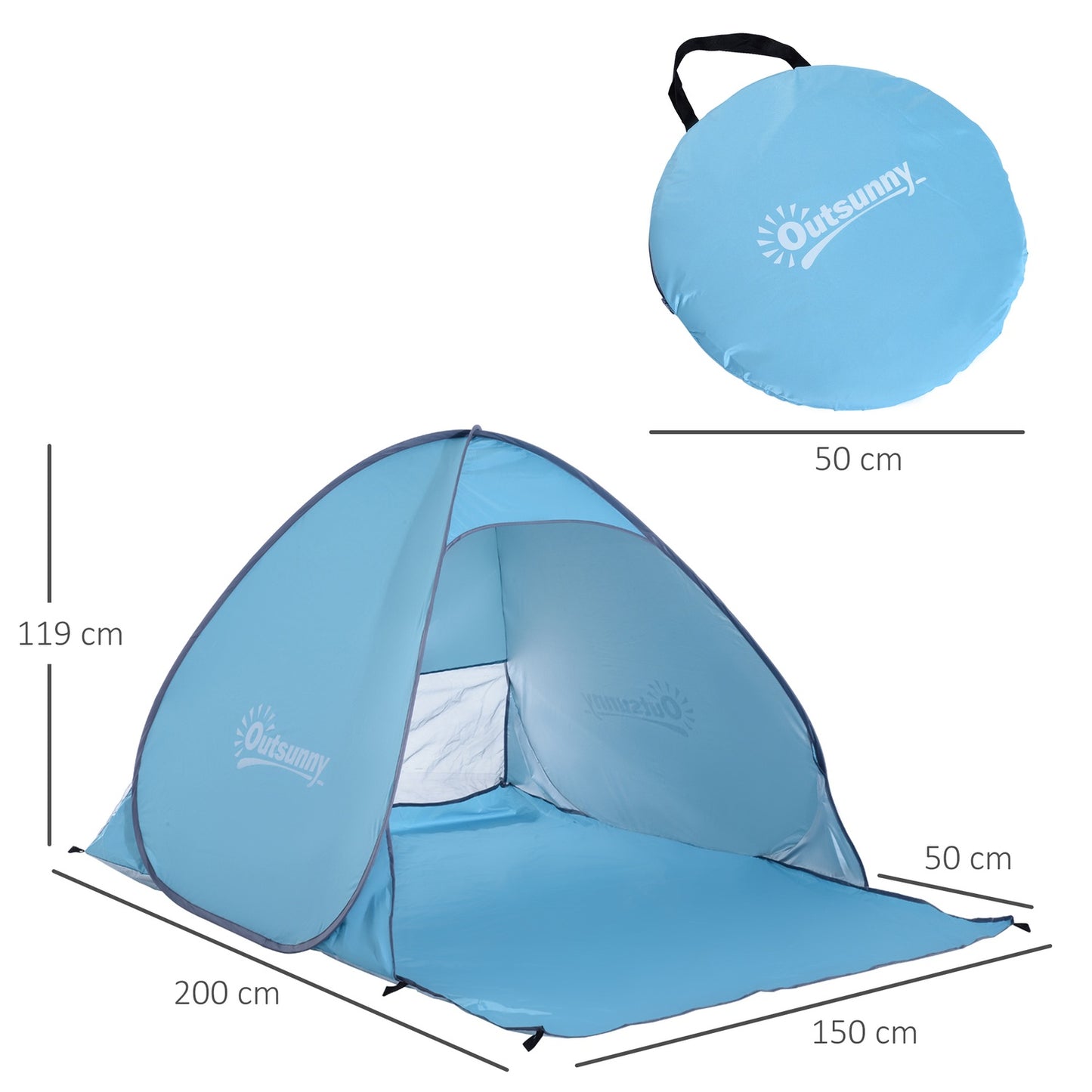 Automatic Pop Up Beach Tent, Quick Installation, Blue, 200x150x119 cm