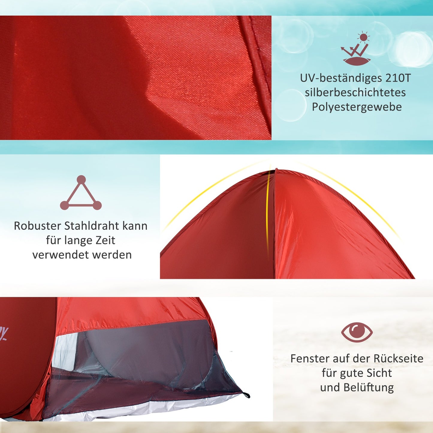 Quick assembly Pop-Up beach tent, red, 200x150x119cm