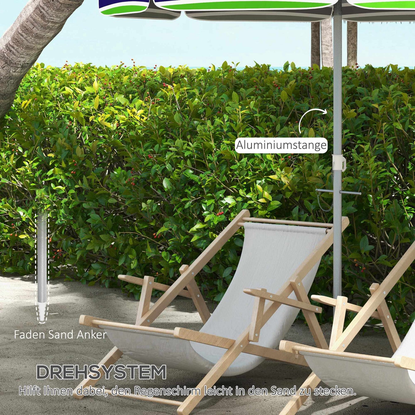 Beach Umbrella, UV 40+ Protection, Adjustable Height