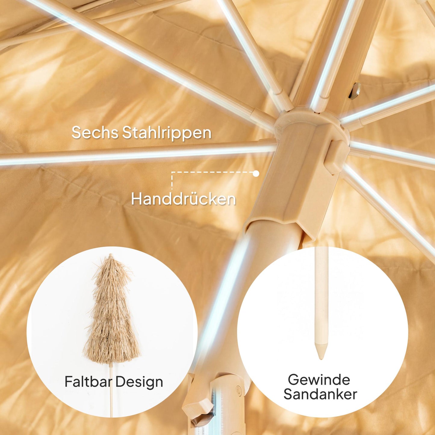 Beach Umbrella with Tiki Roof, Adjustable Height, 155 cm
