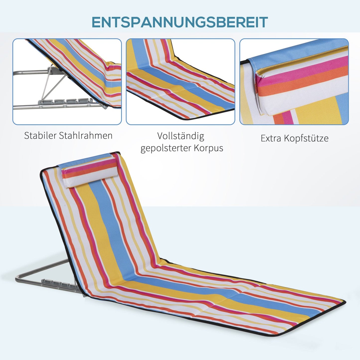 Adjustable beach chair - foldable, with cushions
