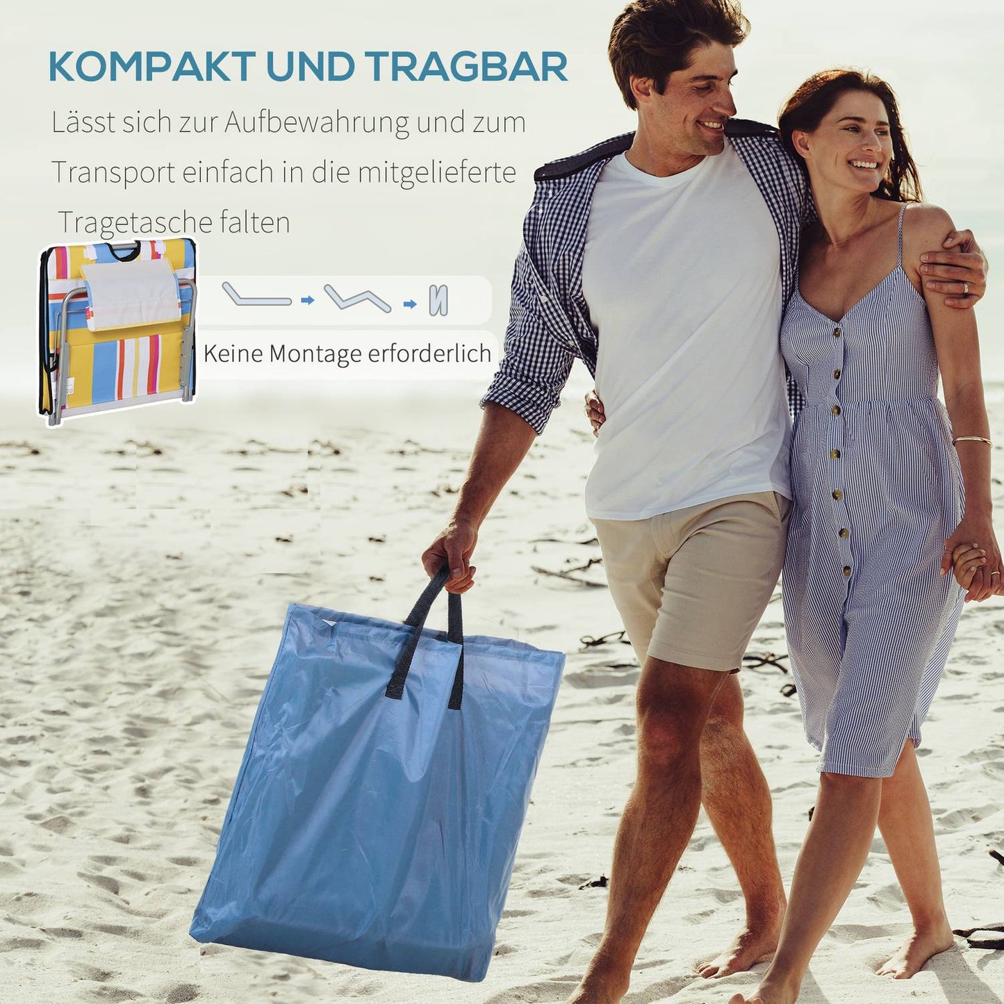 Adjustable beach chair - foldable, with cushions