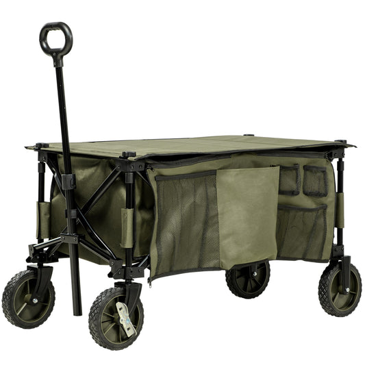 Folding beach cart - adjustable, 4 wheels, removable bags