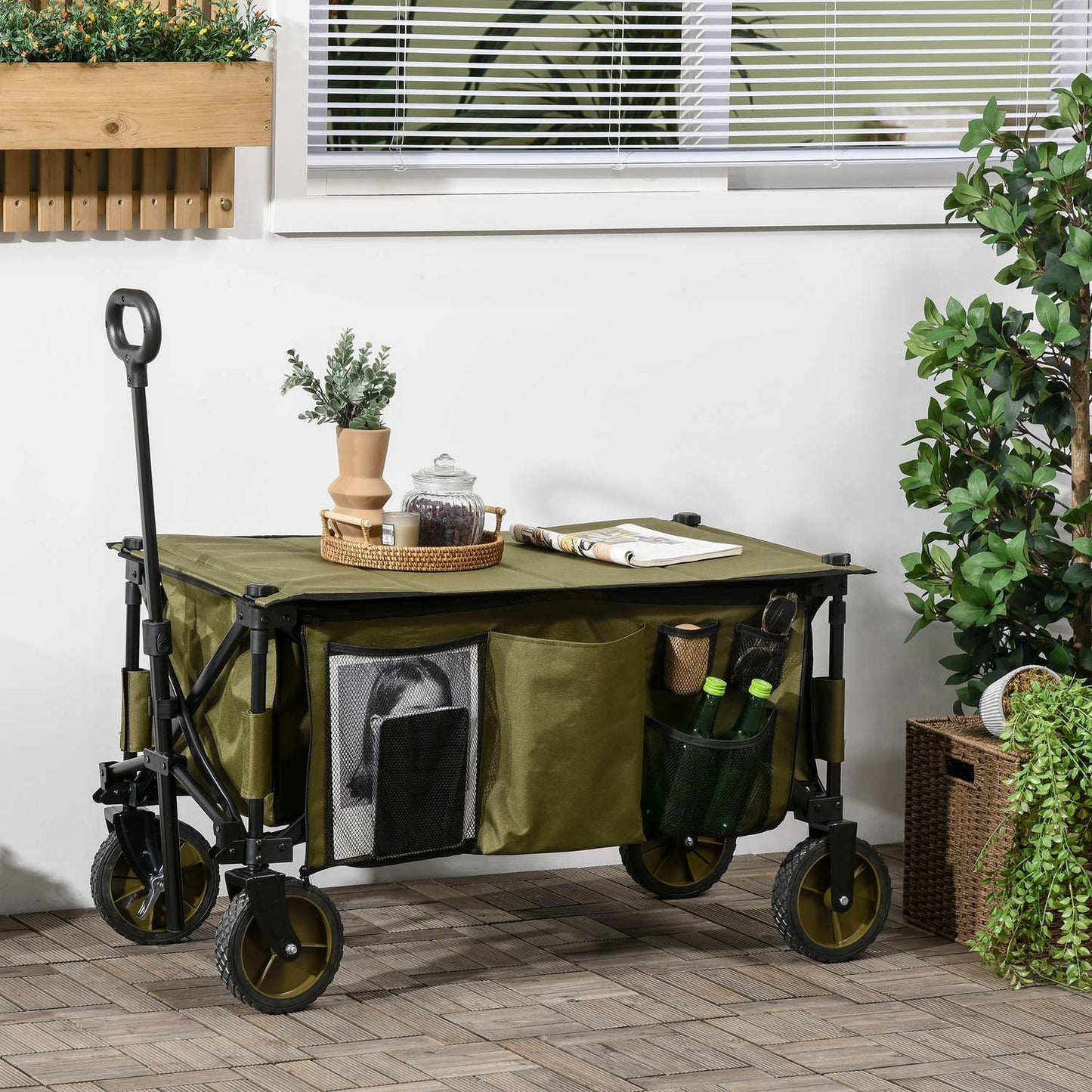 Folding beach cart - adjustable, 4 wheels, removable bags