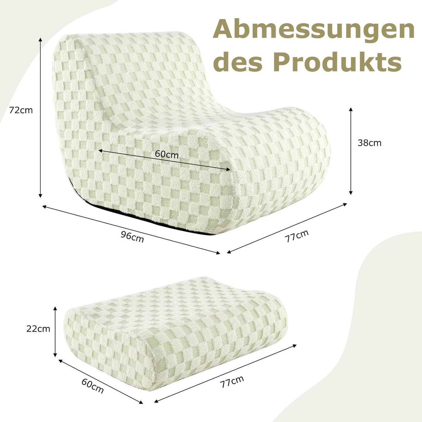 Bean Bag Chair with Ottoman, High-Density Foam, Green