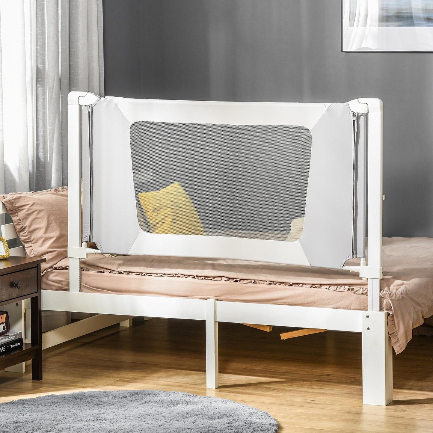 Children's bed rail, adjustable, L-shaped legs, gray