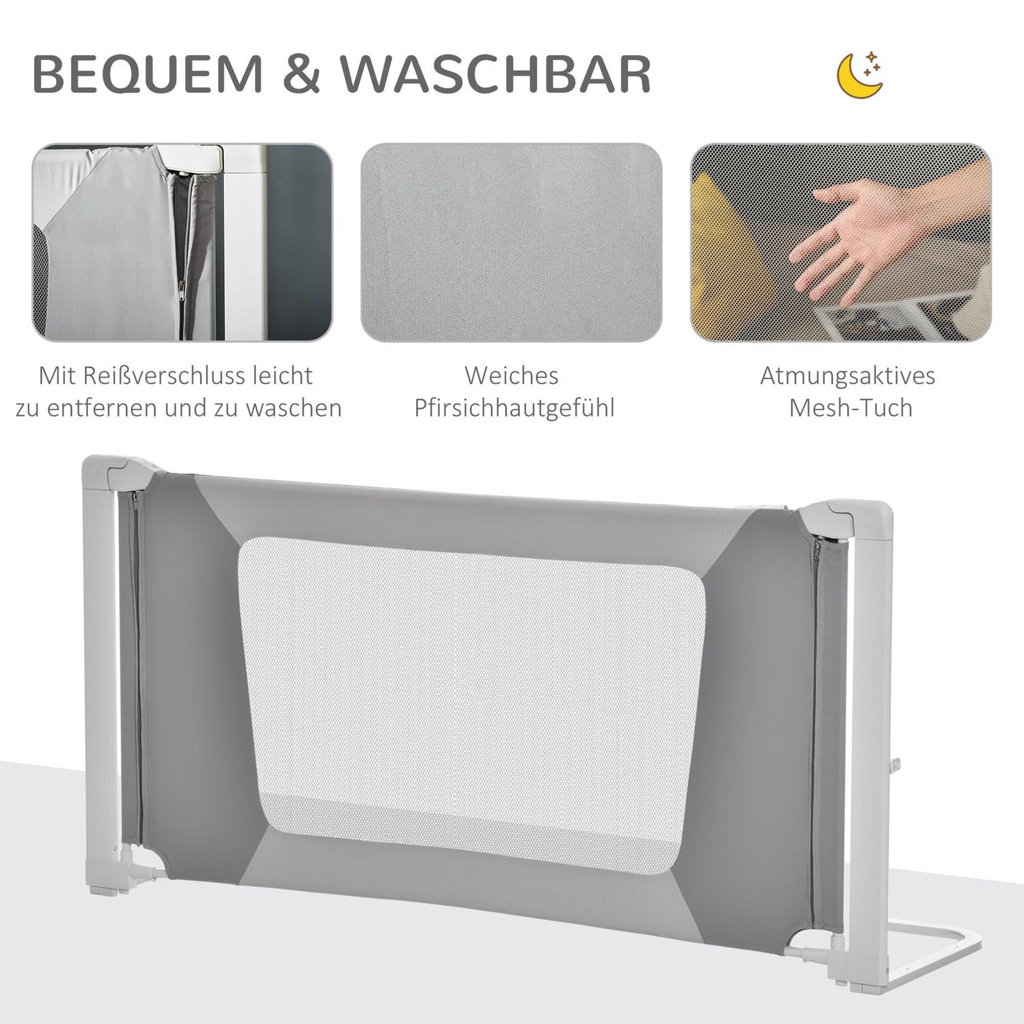 Children's bed rail, adjustable, L-shaped legs, gray