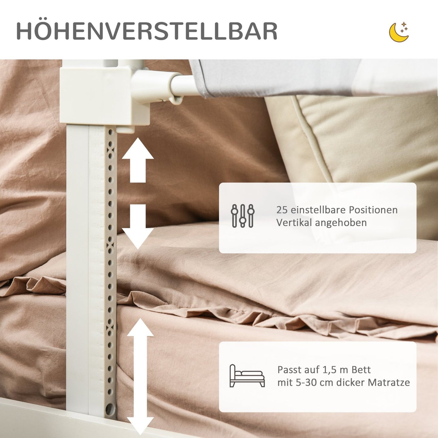 Children's bed rail, adjustable, L-shaped legs, gray