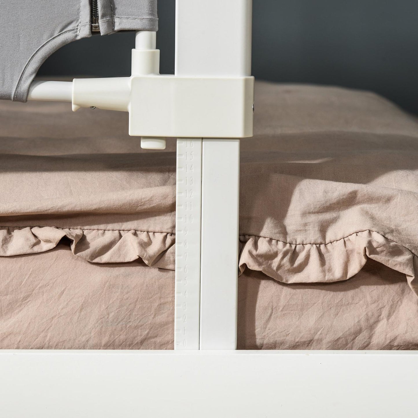 Children's bed rail, adjustable, L-shaped legs, gray