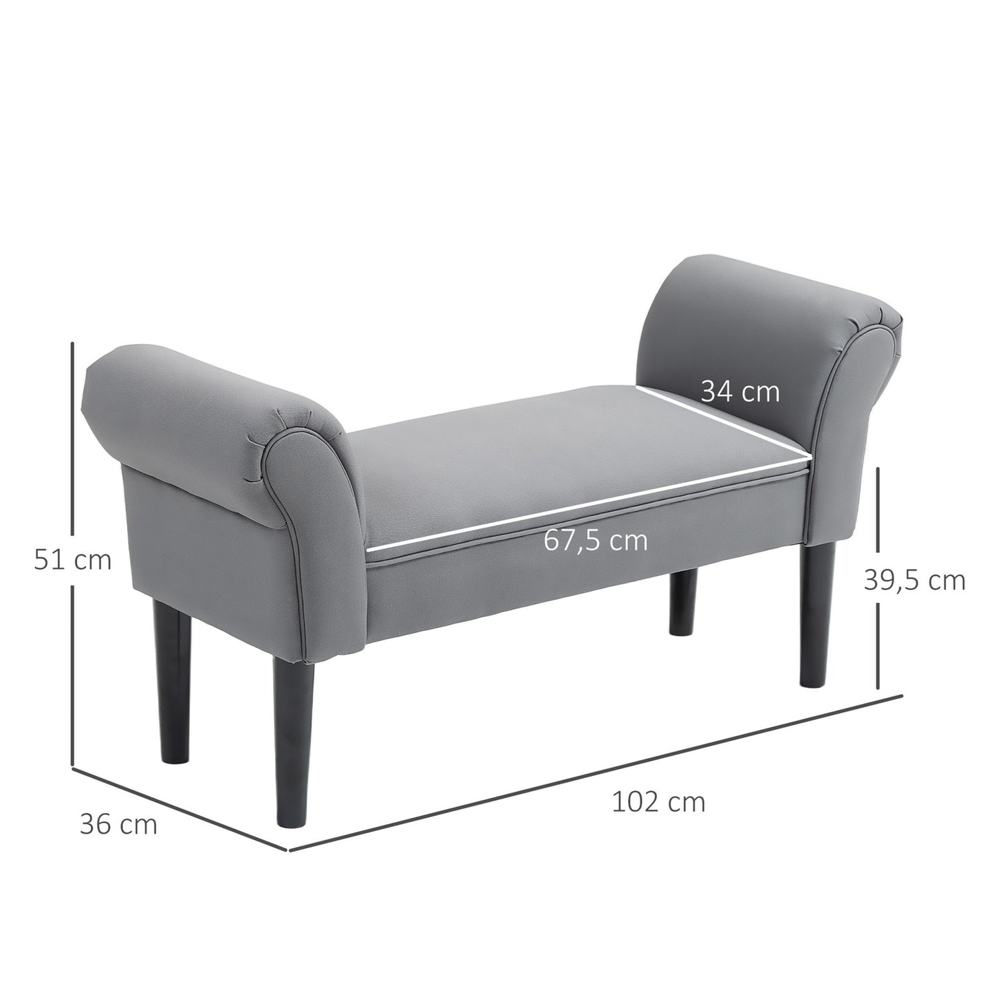 Dark gray upholstered hall bench, 130 kg load, 102x36x51 cm
