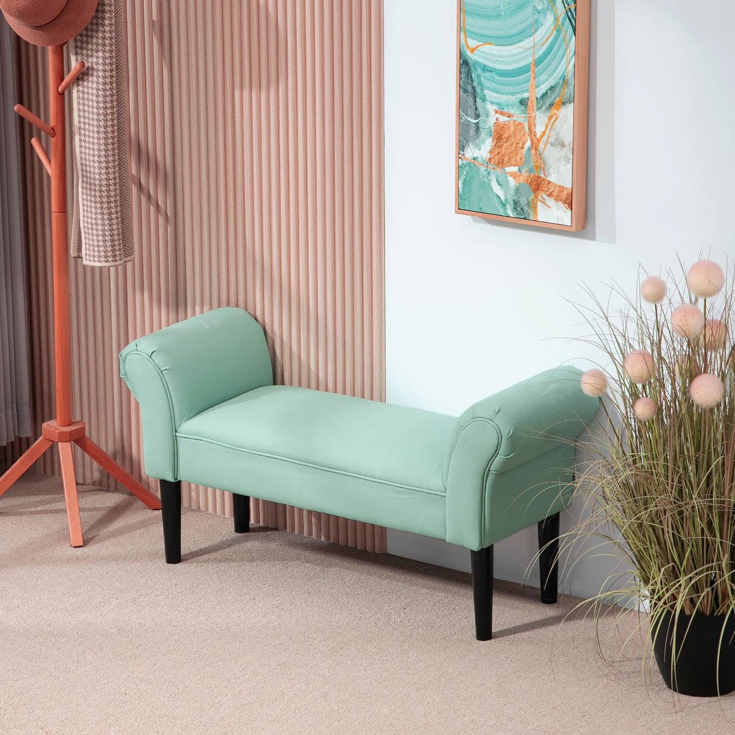 Green upholstered hall bench, 130 kg capacity, 102x36x51 cm