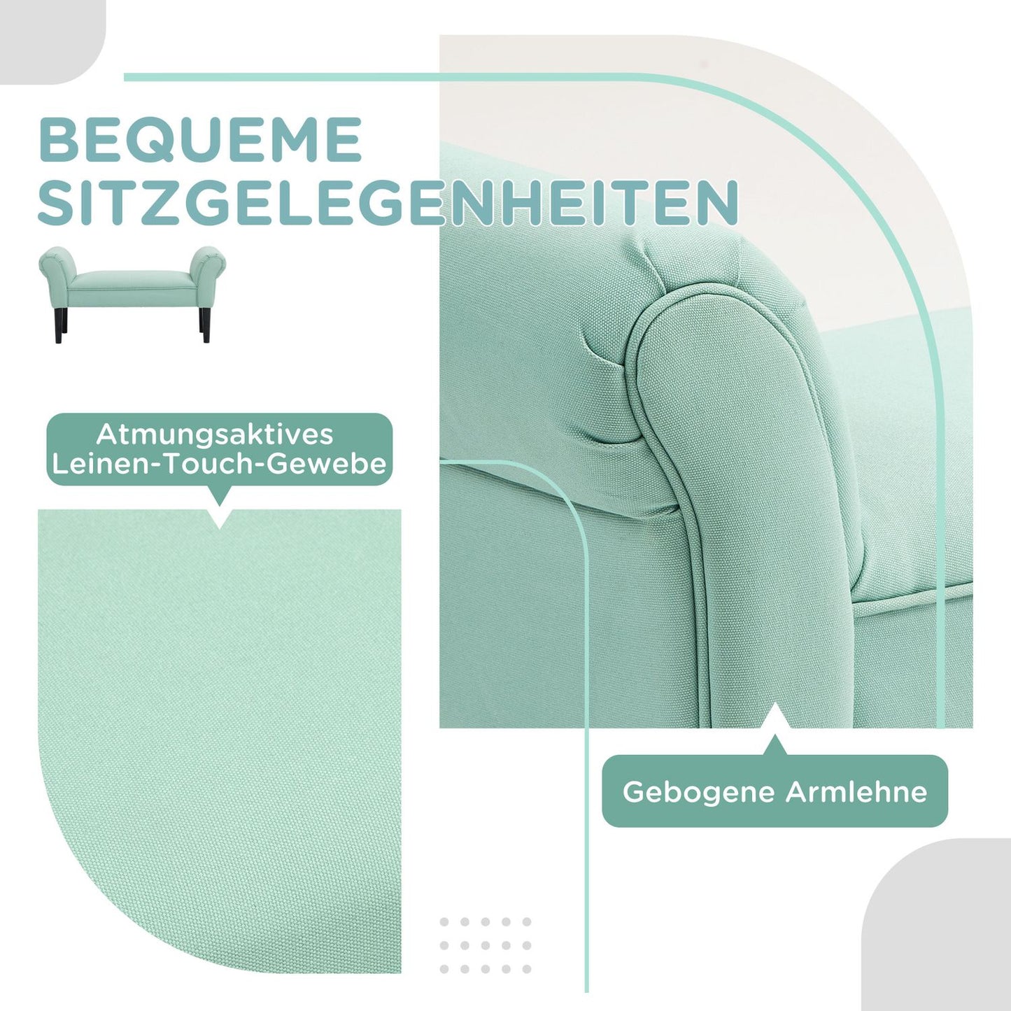 Green upholstered hall bench, 130 kg capacity, 102x36x51 cm