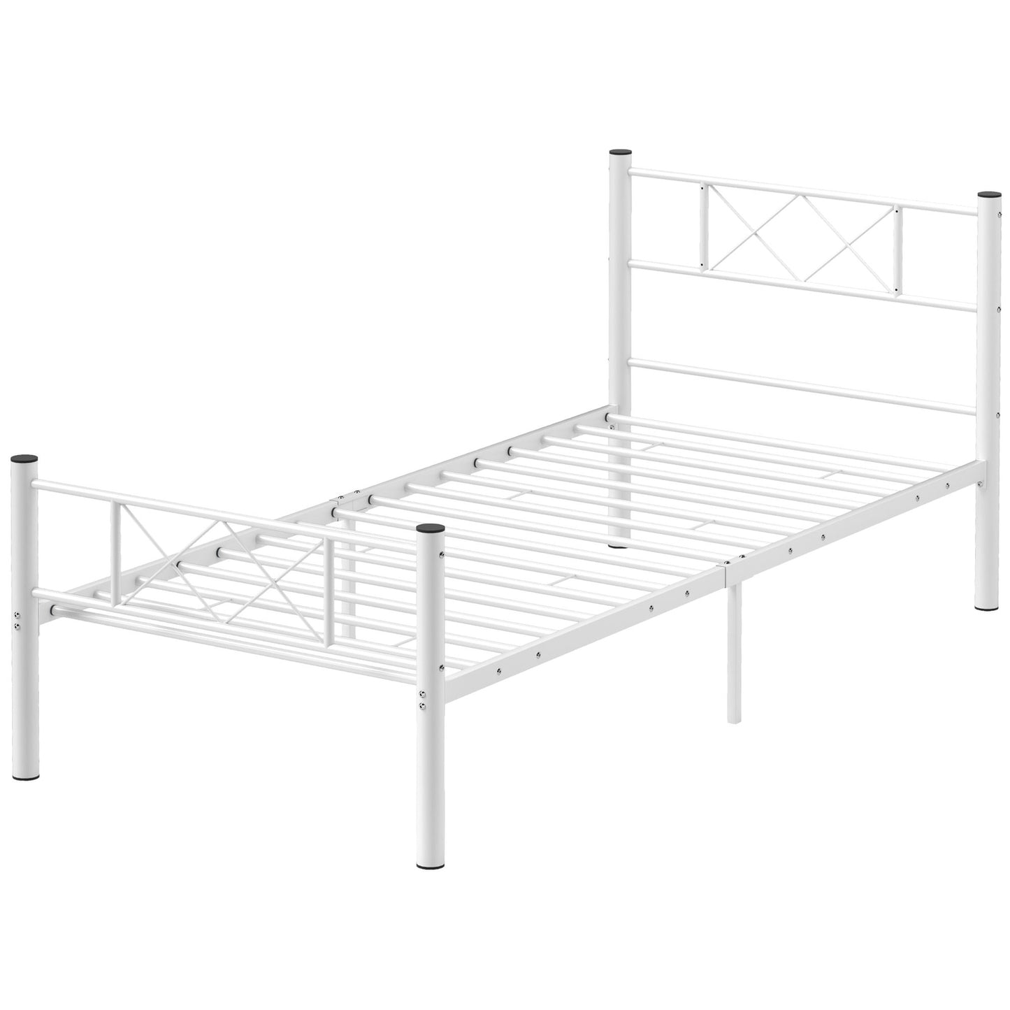 Steel bed frame for 200x90cm Mattress, White, 88cm high