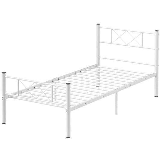 Steel bed frame for 200x90cm Mattress, White, 88cm high