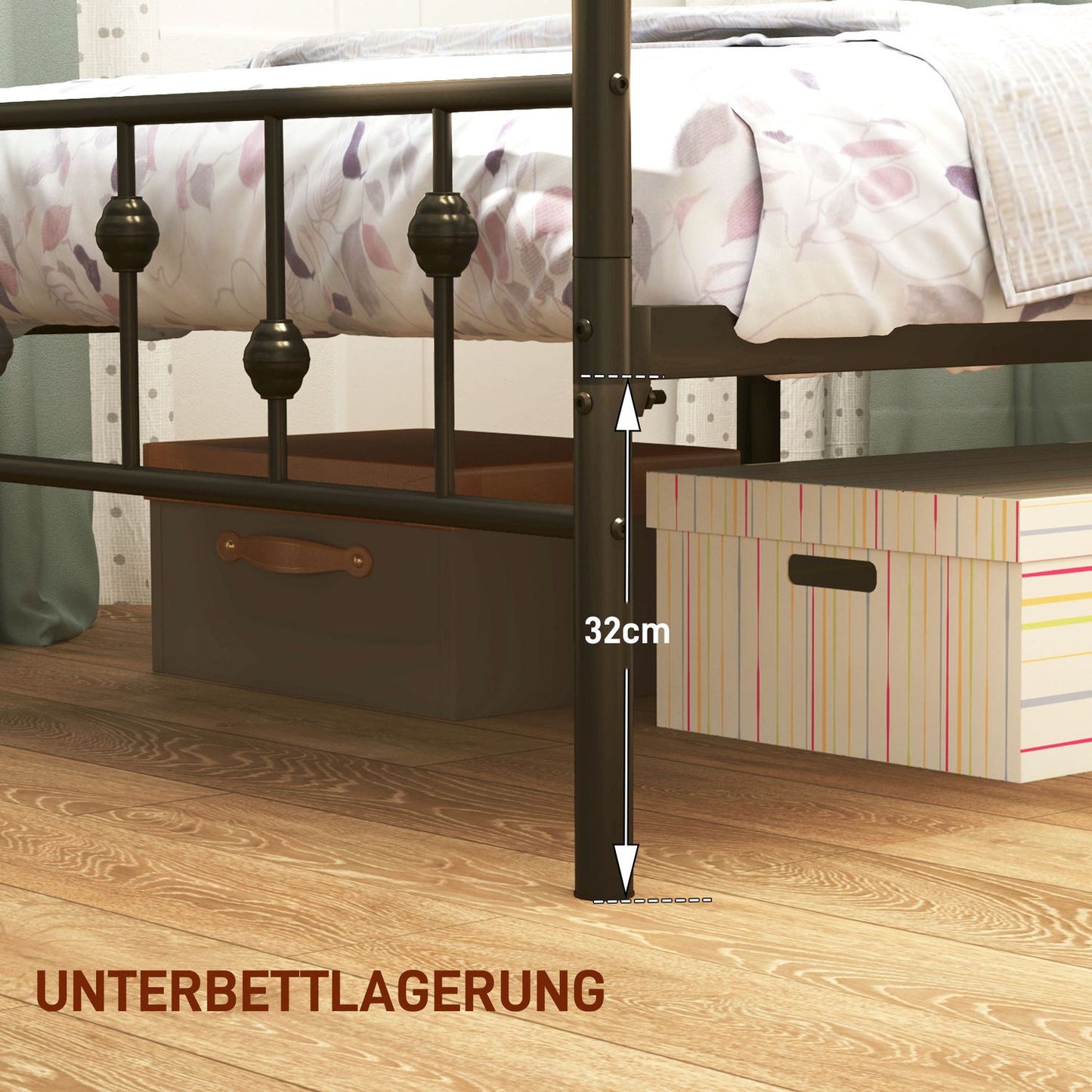 Metal folding bed frame, 200x90 cm, black, 82.5 cm high