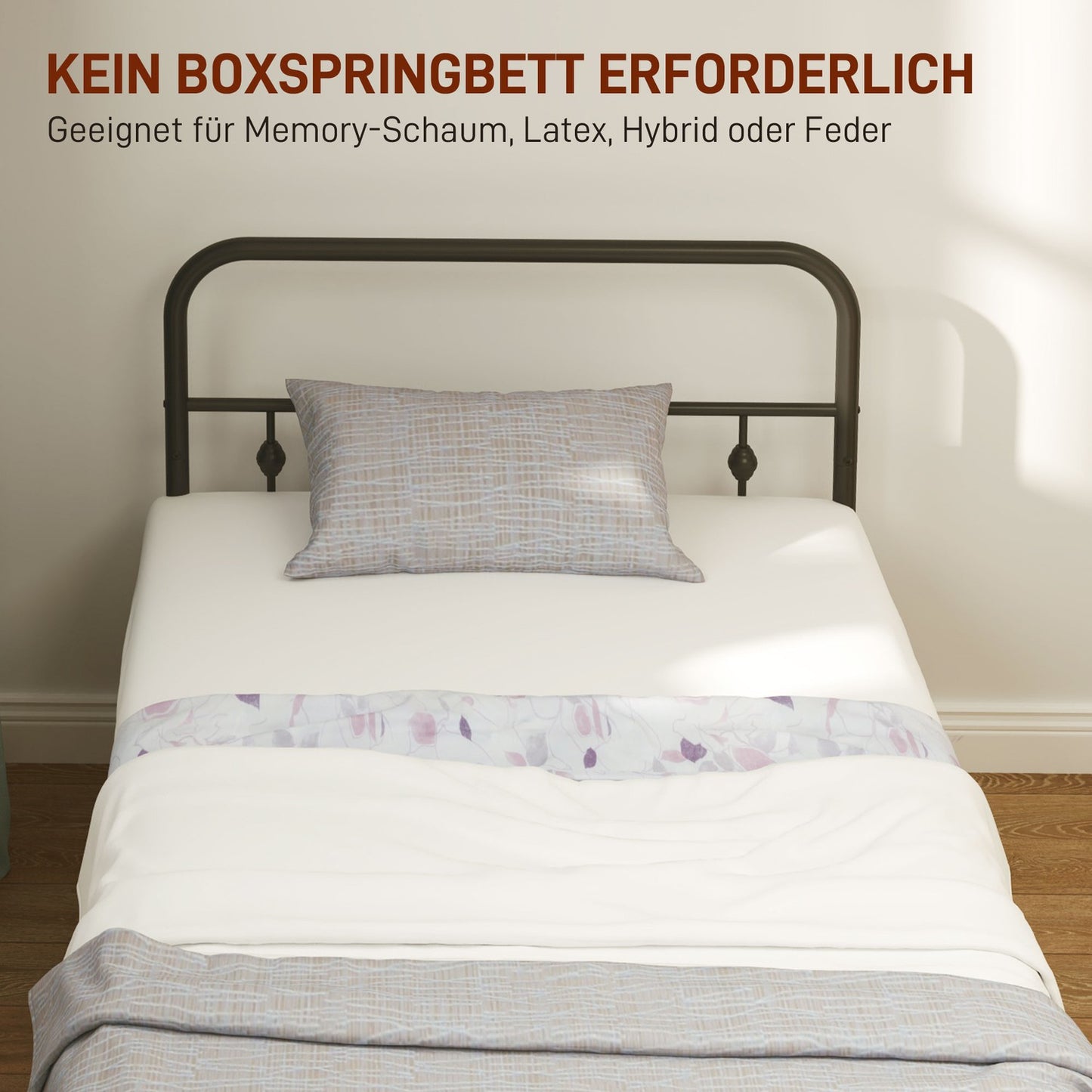 Metal folding bed frame, 200x90 cm, black, 82.5 cm high