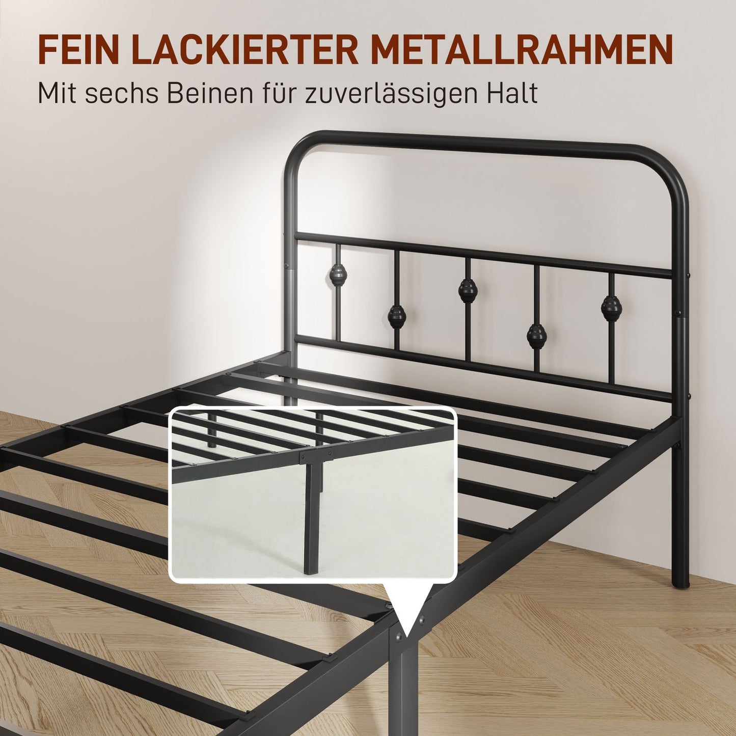 Metal folding bed frame, 200x90 cm, black, 82.5 cm high