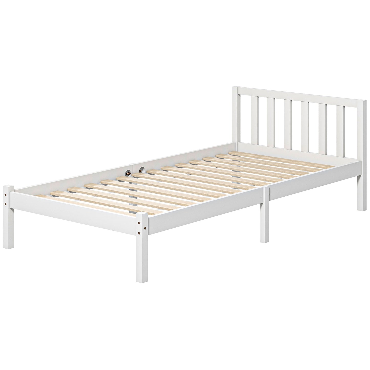 Single bed frame in wood with slats, White, 208x96 cm