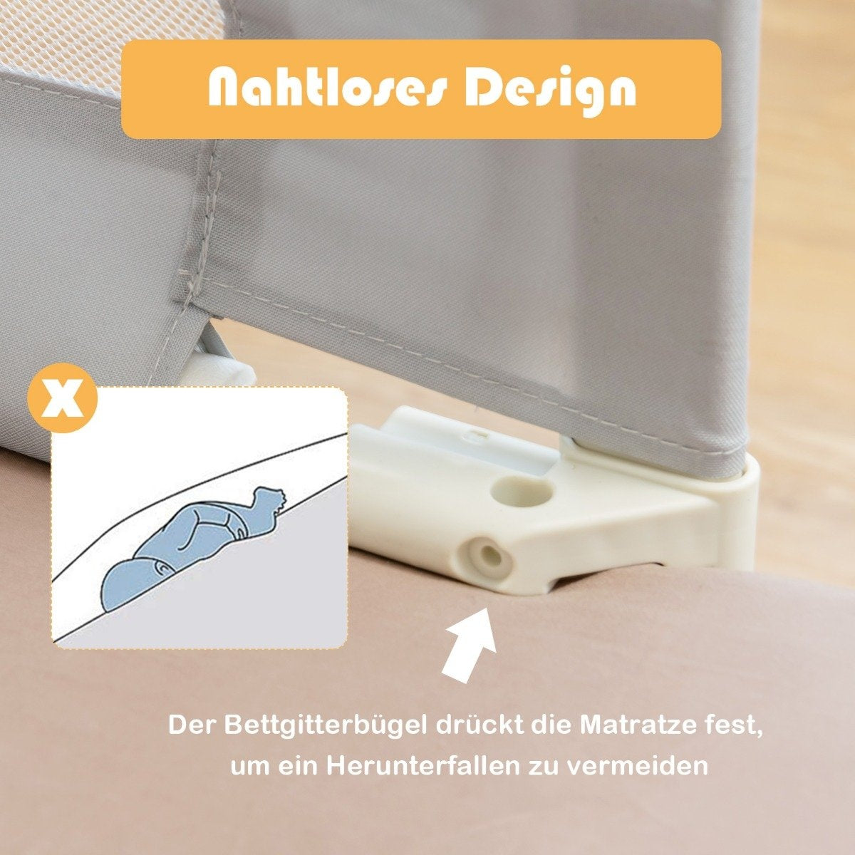 Bed rail folding bed railing for toddlers 145 x 25 x 101.5 cm gray