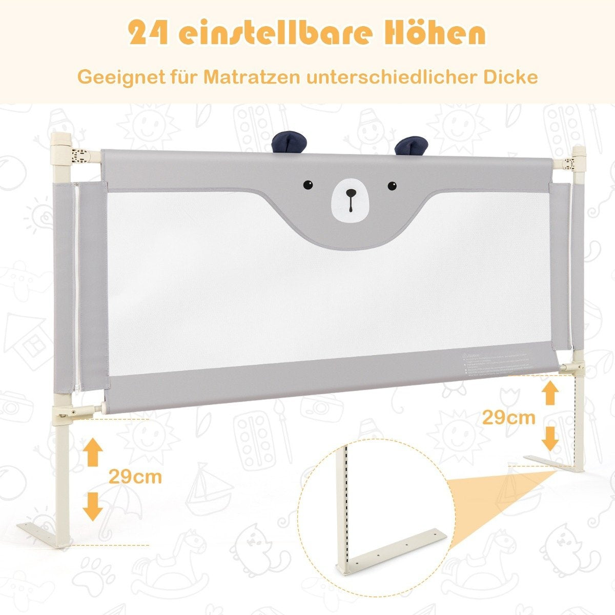 Bed rail folding bed railing for toddlers 145 x 25 x 101.5 cm gray