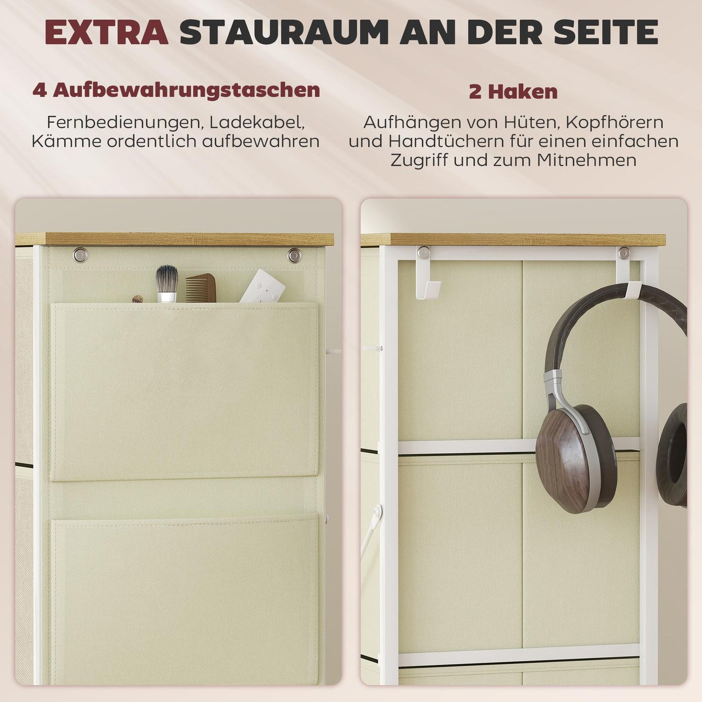 Bedroom Dresser with 8 Fabric Drawers, Steel Frame, Beige