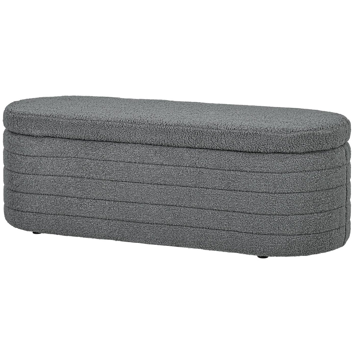 Bedroom bench with storage, wooden legs, teddy fleece, light grey