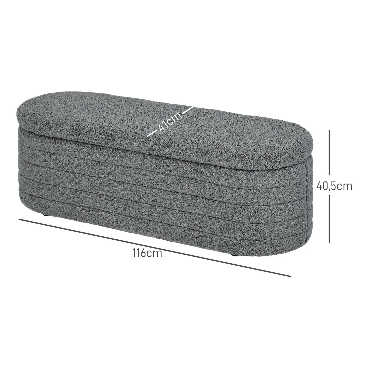 Bedroom bench with storage, wooden legs, teddy fleece, light grey
