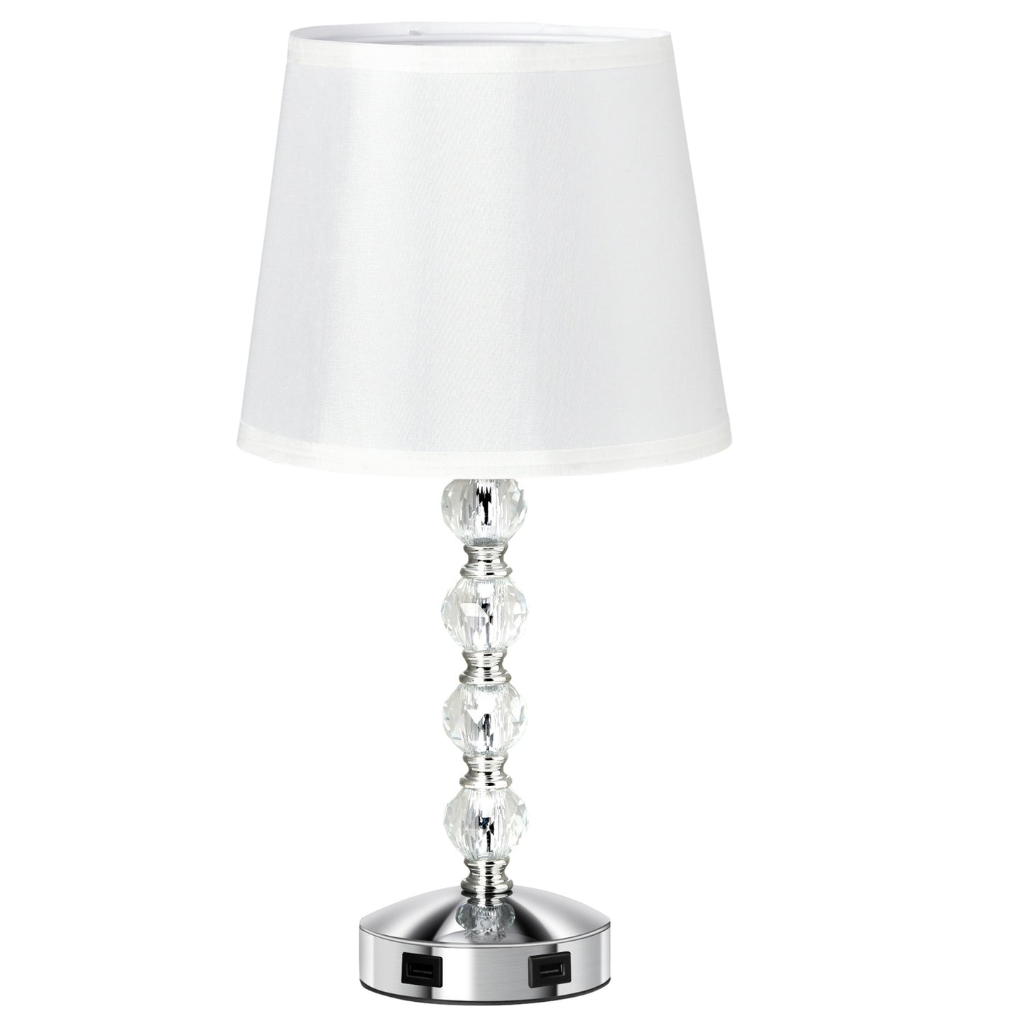 Crystal Table Lamp With USB, Touch Sensor, E27, White/Silver