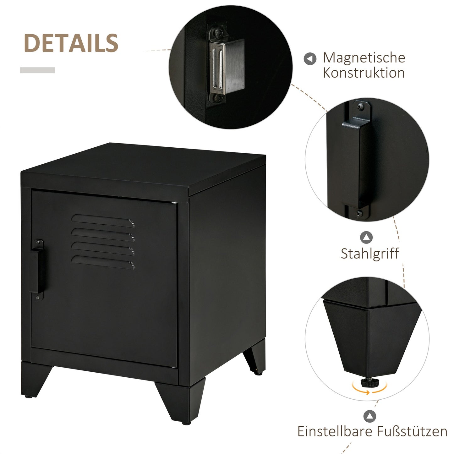 Bedside table in black metal with adjustable shelf 50x40x47.5 cm
