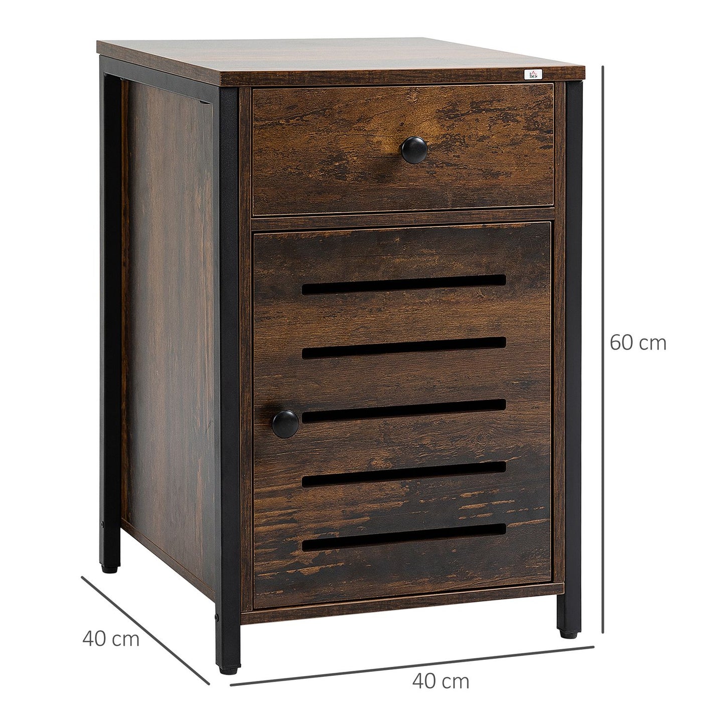 Rustic brown bedside table with drawer - 40x40x60 cm