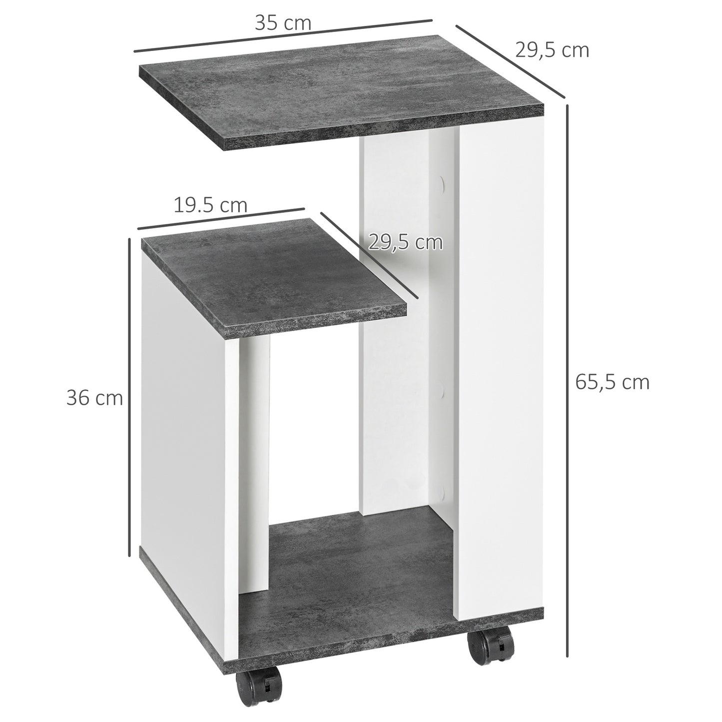 Gray and white coffee table on wheels - Modern coffee table with 3 shelves