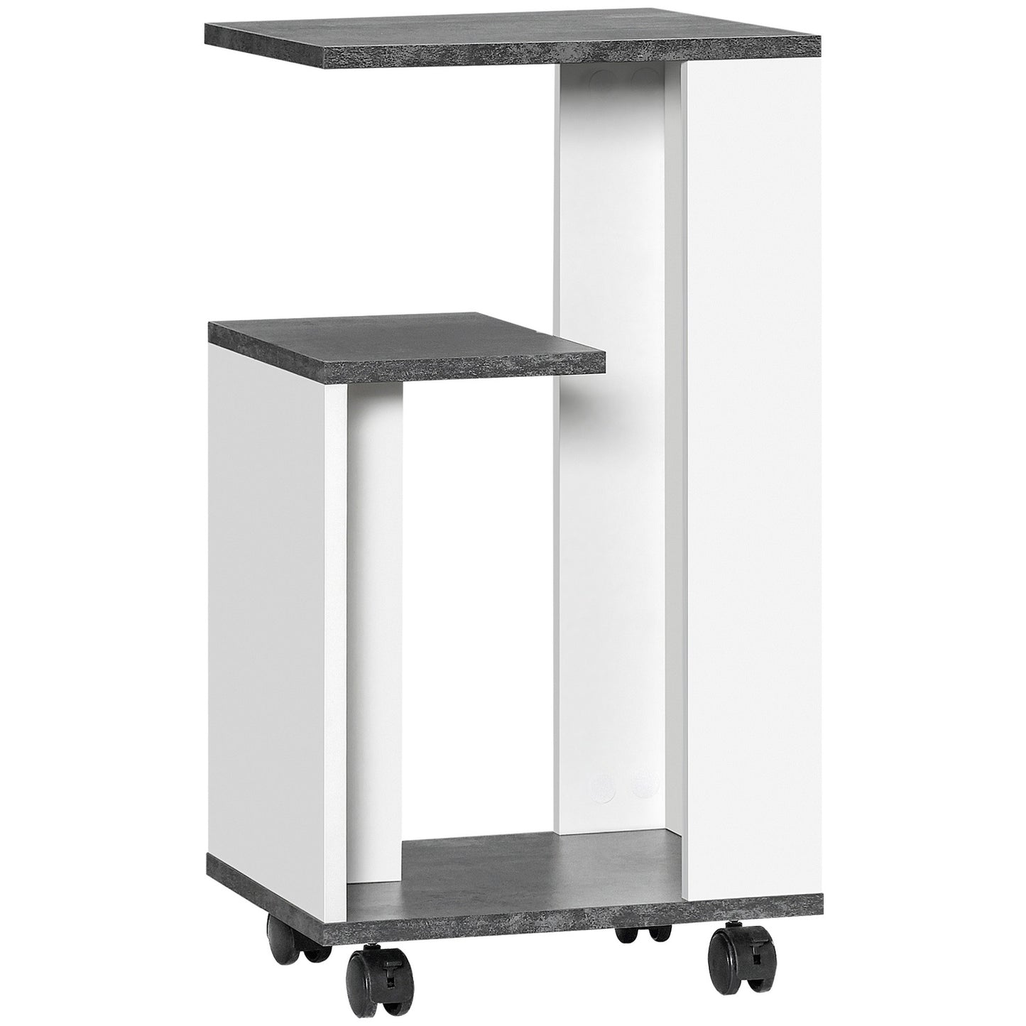Gray and white coffee table on wheels - Modern coffee table with 3 shelves