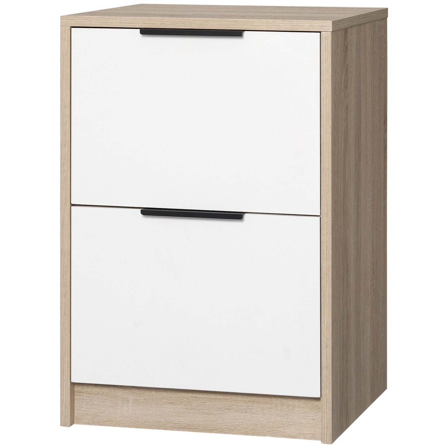 Bedside table in white & natural wood - 2 drawers, 40x40x60 Cm