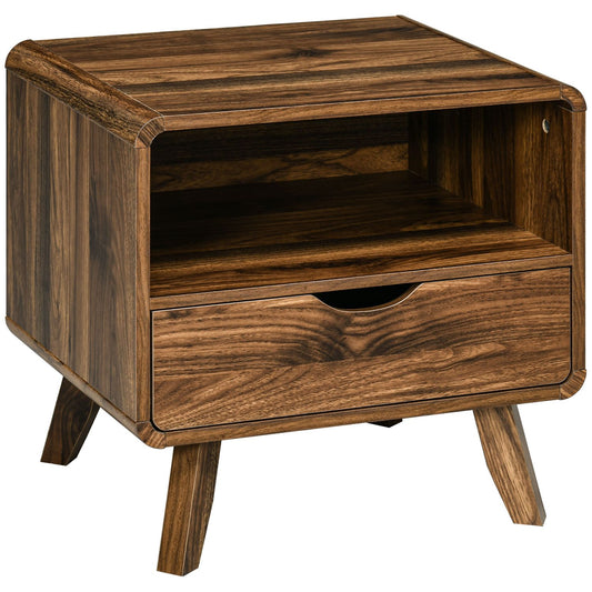Retro nut brown bedside table, drawer and open shelf