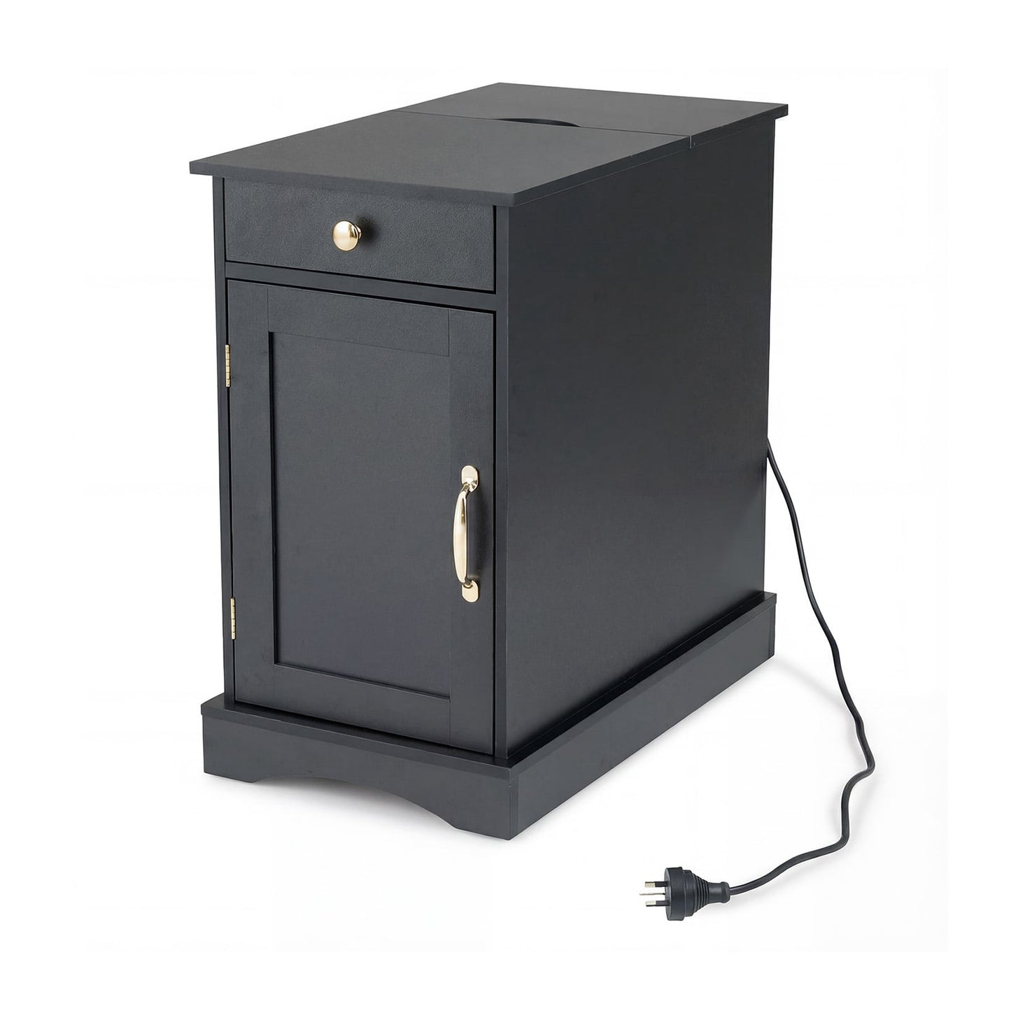 Bedside Table with Charging Station, Adjustable Shelf, Black