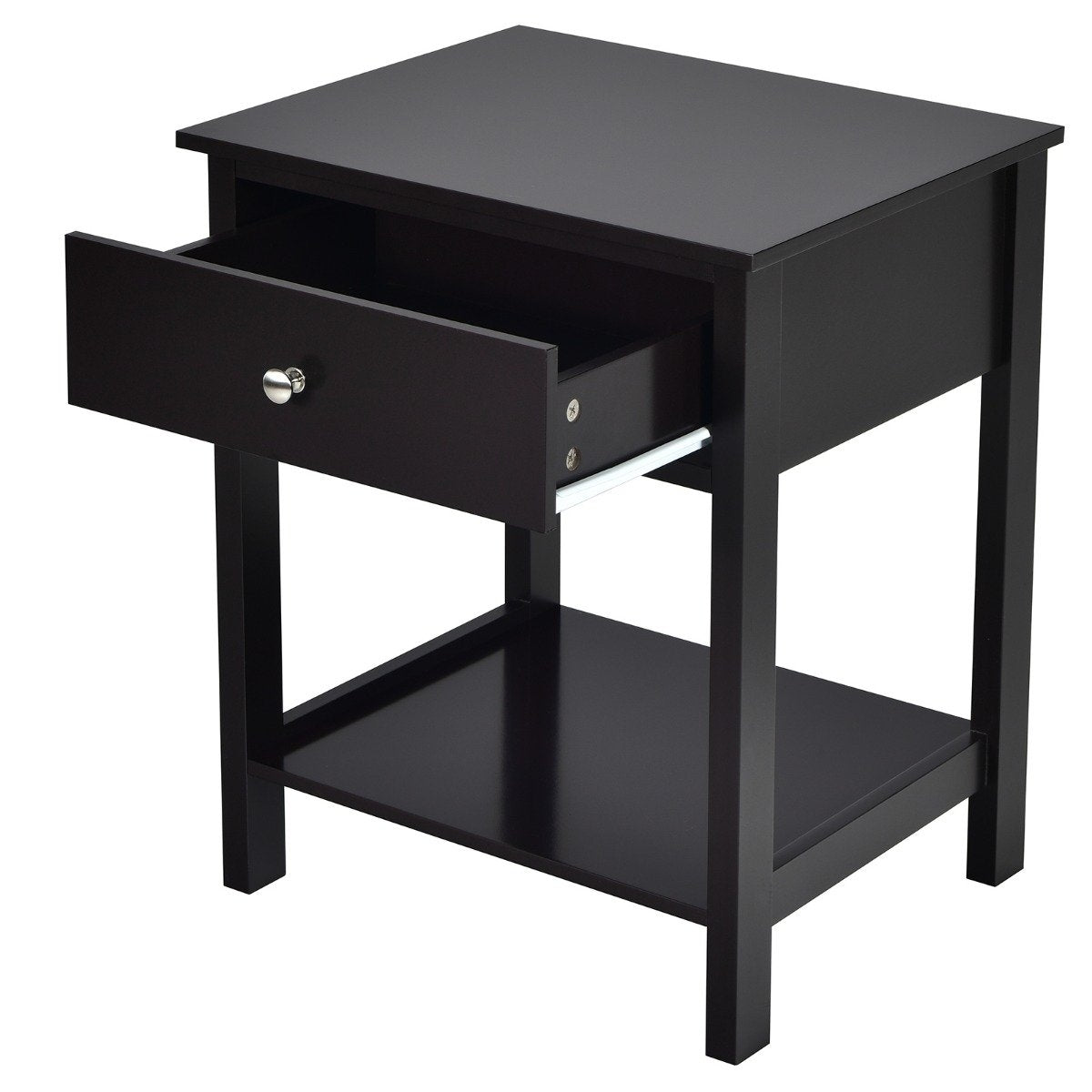 Bedside table 2-tier night dresser modern nightstand with drawer black