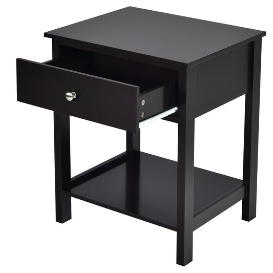 Bedside table 2-tier night dresser modern nightstand with drawer black