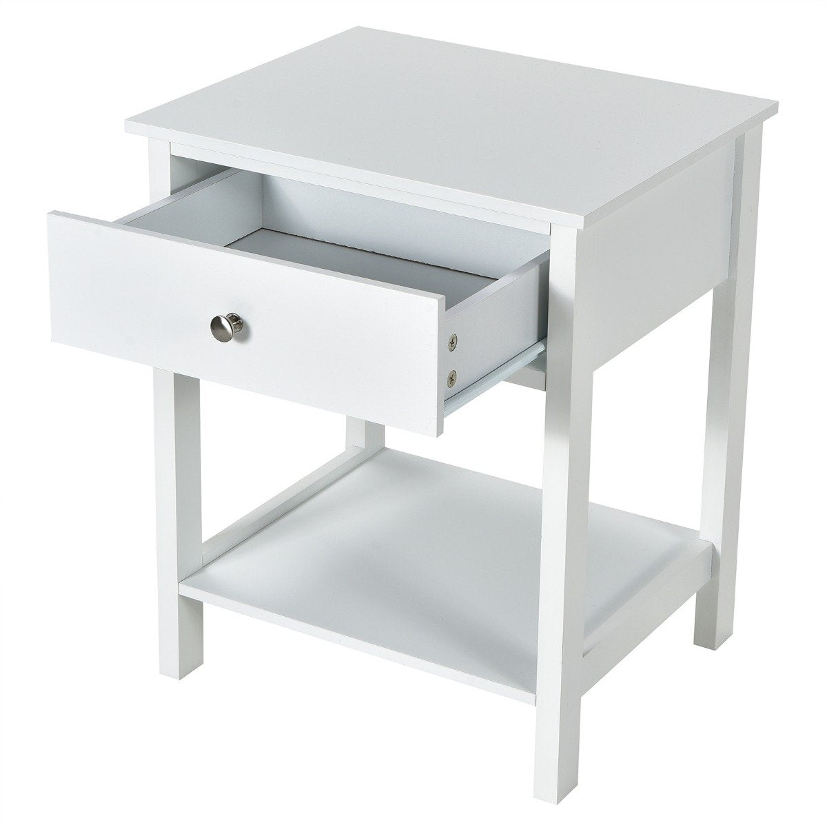 Bedside table 2-tier night dresser modern nightstand with drawer white