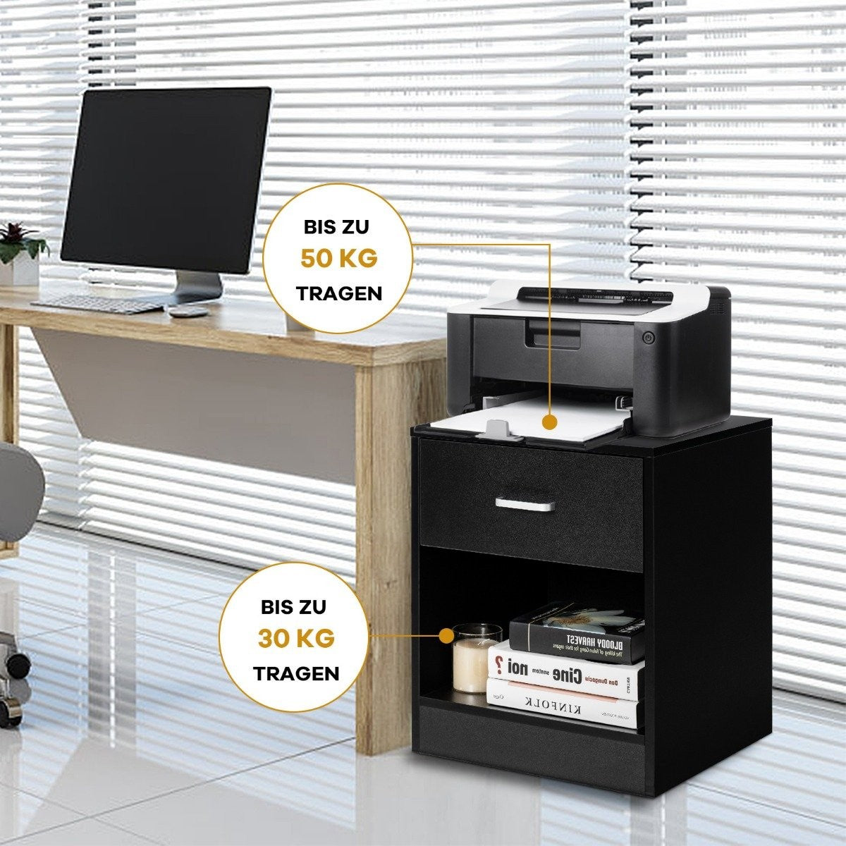 Bedside table 45 x 42.5 x 55 cm side table with drawer and open compartment sofa table modern black