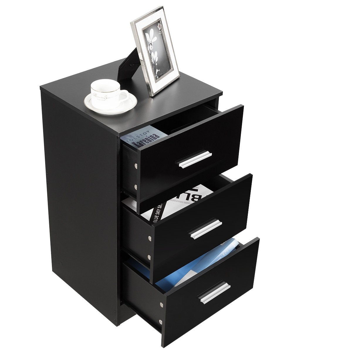 Bedside table filing cabinet with 3 drawers drawer container black