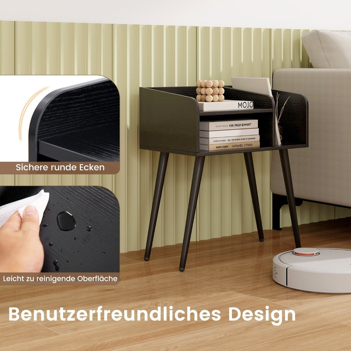 Bedside table side table with open compartment sofa table with metal support legs 50 x 32 x 58 cm black 1 piece