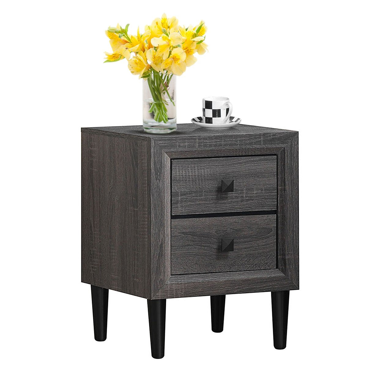 Bedside tables wooden side table with 2 drawers coffee table modern sofa table gray